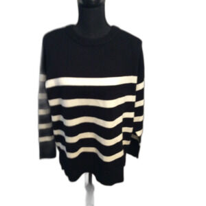 New NWT French Connection Black Striped Tunic Sweater Size Medium Womens Warm